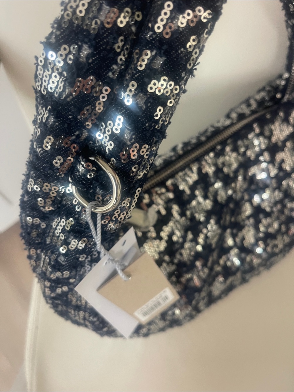 Sequin Shoulder Hobo Bag - Navy Sparkle - Picture 5 of 7